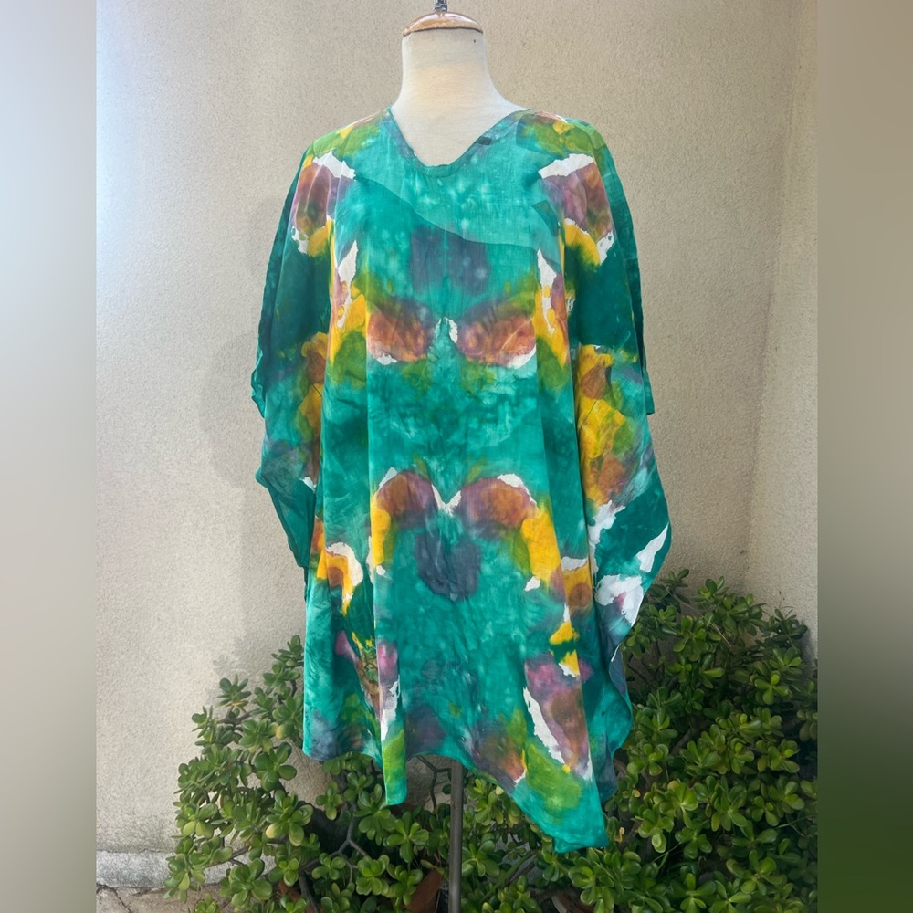 Boho swimwear coverup tie dye cotton poncho style OS